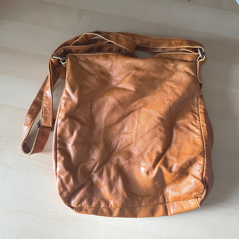 Y2K MUDD Boho Indie Crossbody Earthy Vegan Leather Orange Brown Bag embroidered - Picture 2 of 12